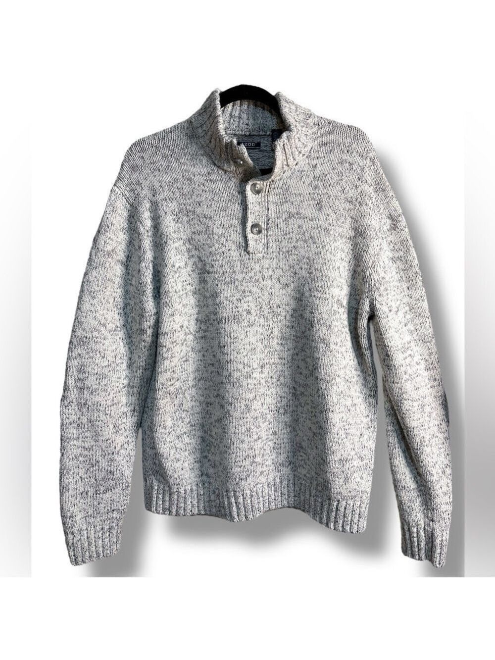 IZOD Mens Large White & Black Marble Henley Pullover Sweater Men’s Size XL